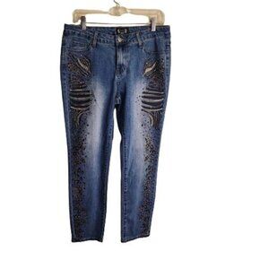 A.Z.I. Animal Print Rhinestone Embellished Straight Leg Jeans Size 10